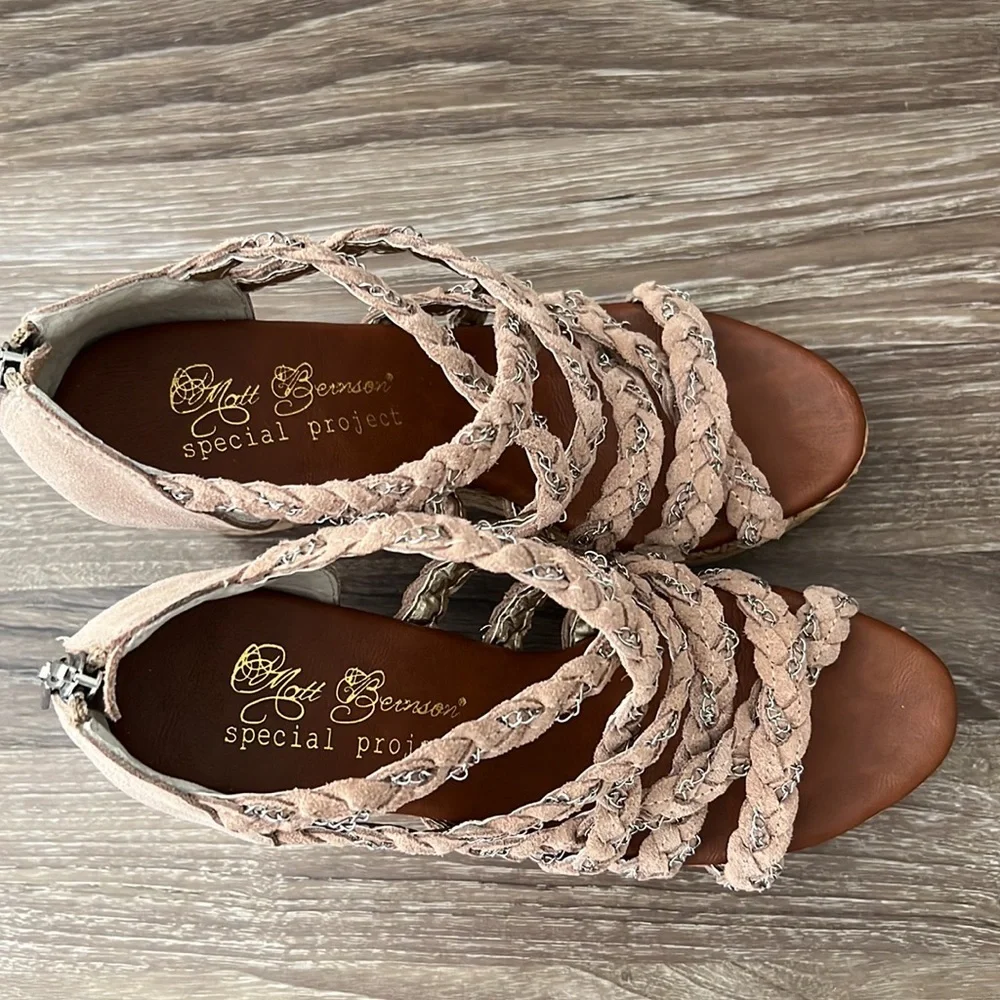 Matt Bernson Special Project Cork Wedges Sandals Suede/Chains 7.5M - Picture 14 of 16